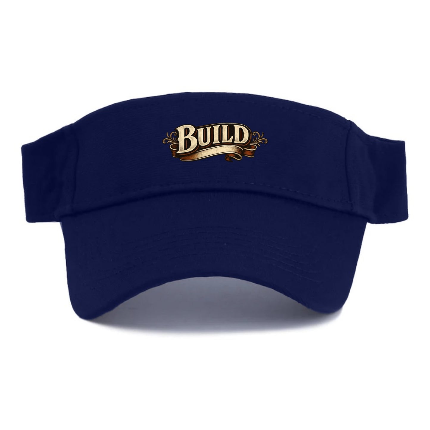 Bold typography design - "BUILD" - constructing, making real - Visor - Navy
