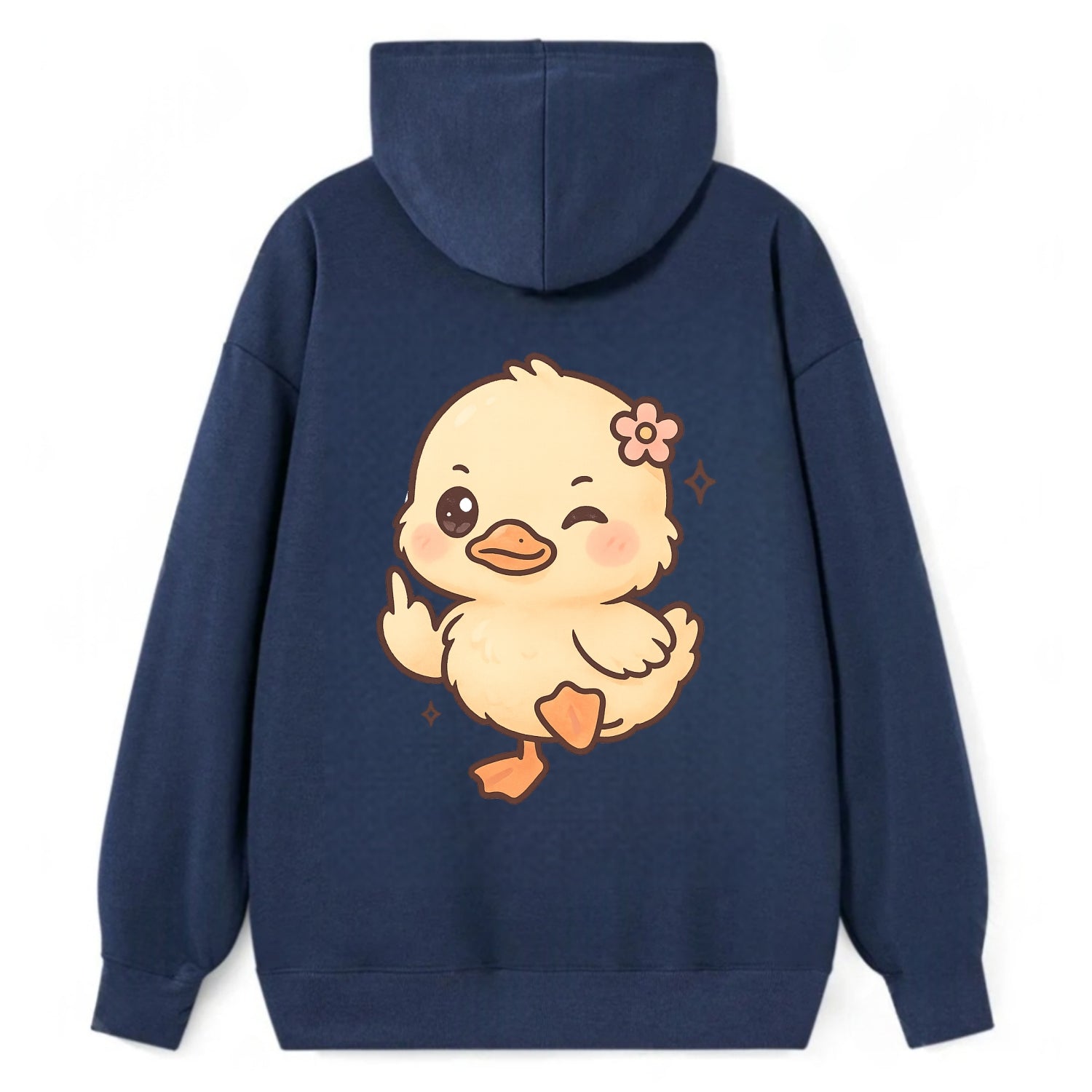 fluffy baby duck with small flower, one webbed foot raised sassily - Classic Pullover Hoodie - Navy