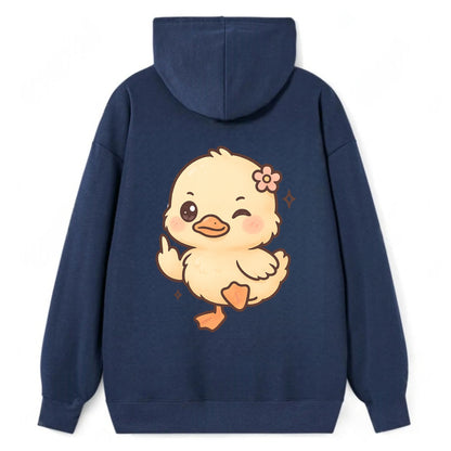 fluffy baby duck with small flower, one webbed foot raised sassily - Classic Pullover Hoodie - Navy