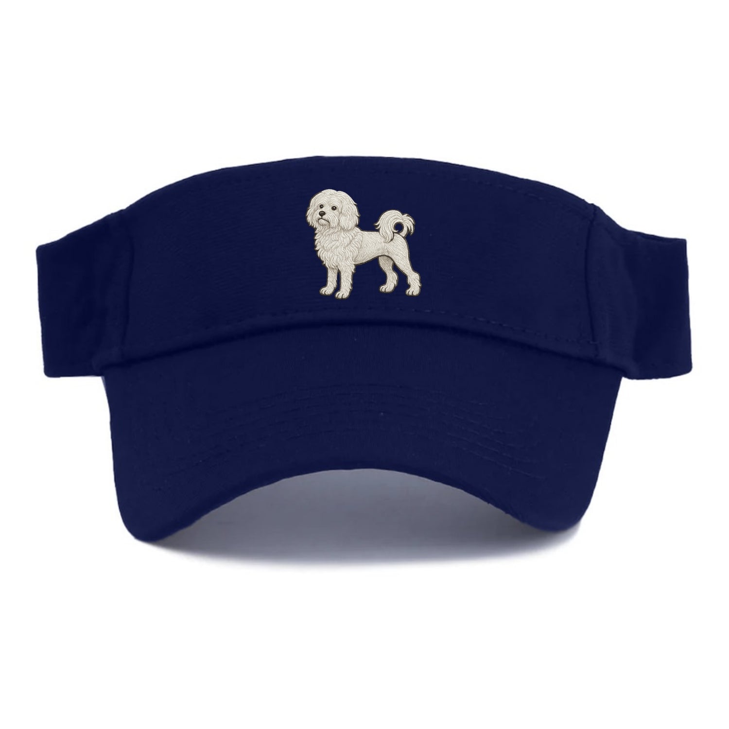 Löwchen - Little Lion Dog white embroidered pose - Visor - Navy