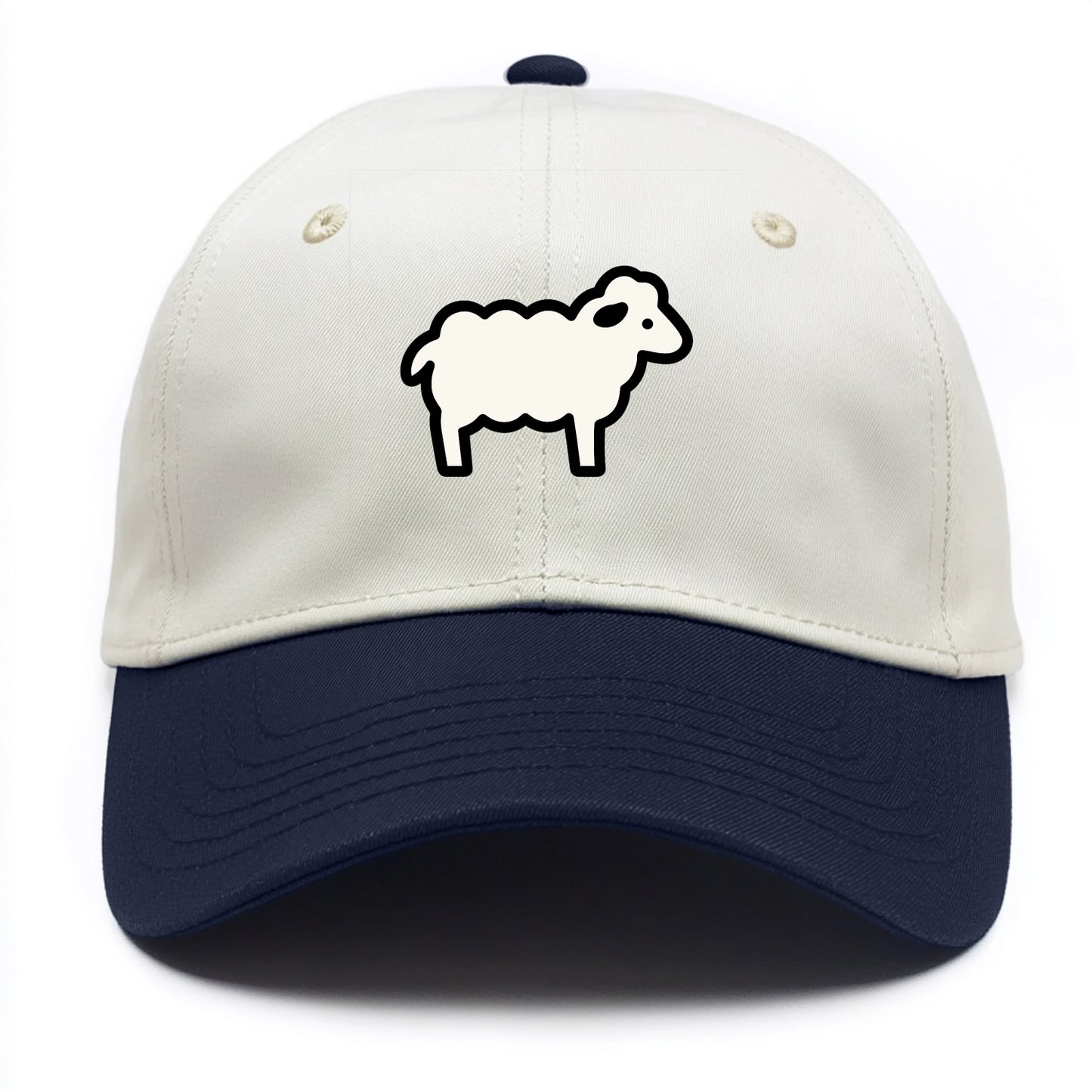 Sheep - White fluffy wool flat side profile - Two Tone Cap - Navy