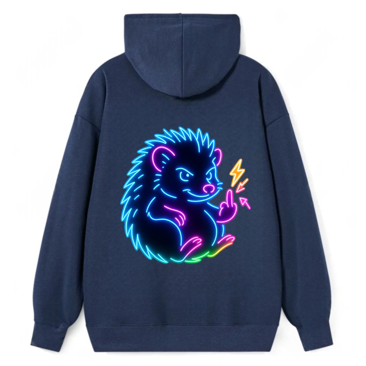 tiny hedgehog curled up slightly, one little paw raised flipping the bird - Classic Pullover Hoodie - Navy