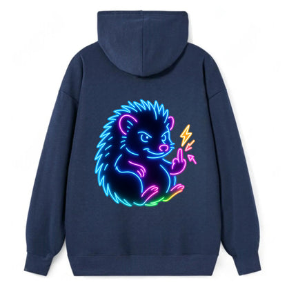 tiny hedgehog curled up slightly, one little paw raised flipping the bird - Classic Pullover Hoodie - Navy