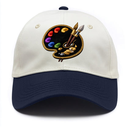 Embroidered patch design - PAINT PALETTE - artist palette with brushes in rainbow - Two Tone Cap - Navy