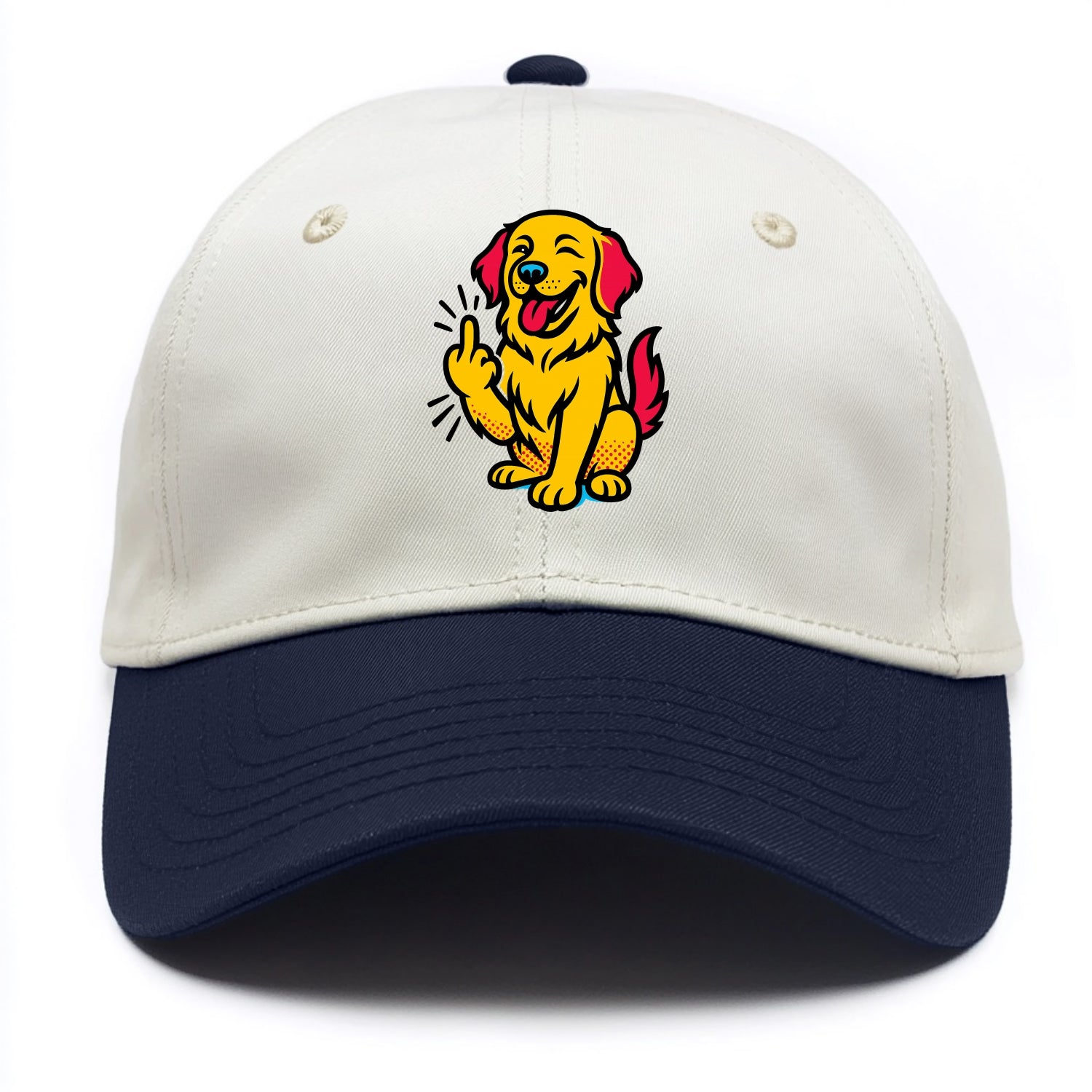 Golden Retriever with happy smile and golden coat, fluffy paw raised - Two Tone Cap - Navy