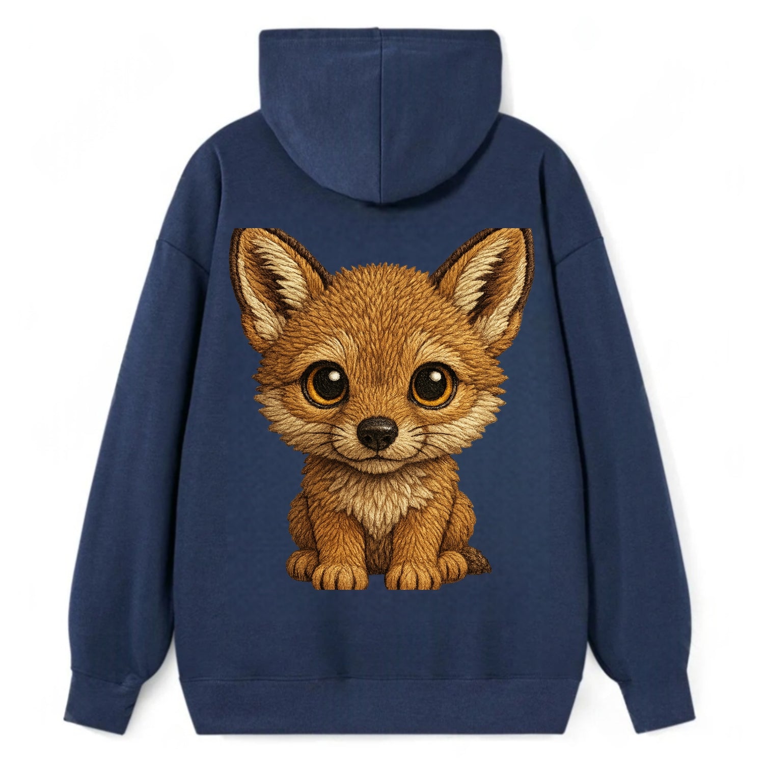 Baby Coyote Pup - tan fur, large ears, golden eyes, front-facing, clever - Classic Pullover Hoodie - Navy