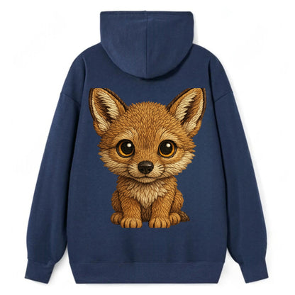 Baby Coyote Pup - tan fur, large ears, golden eyes, front-facing, clever - Classic Pullover Hoodie - Navy