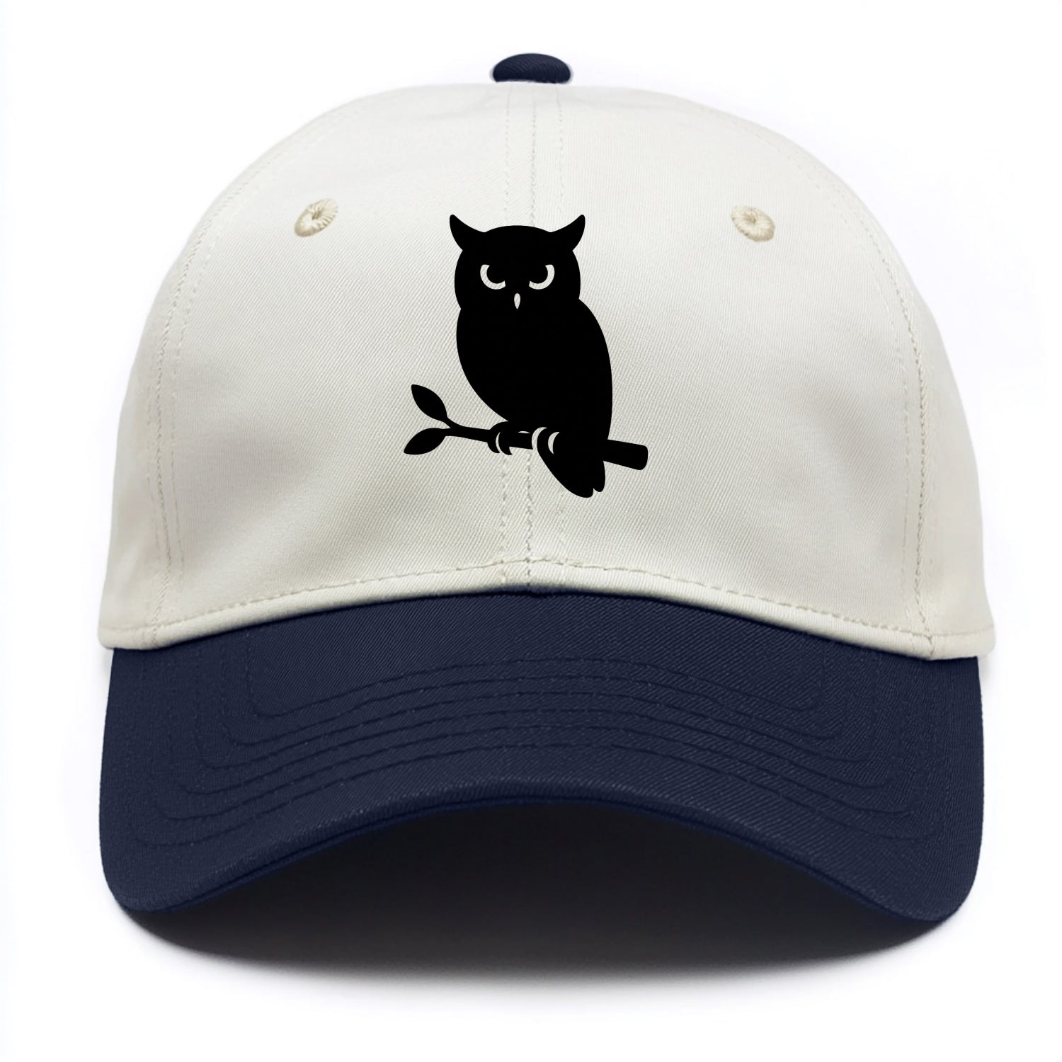 Owl perched on branch at night - Two Tone Cap - Navy