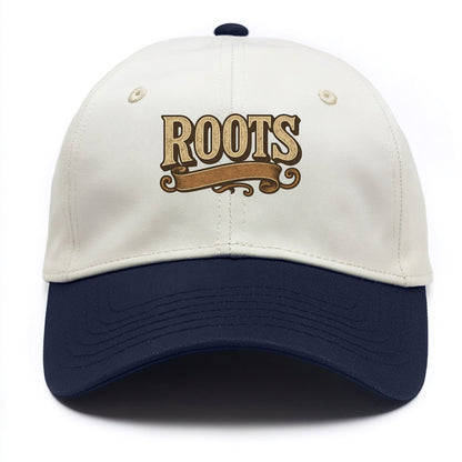 Bold typography design - "ROOTS" - where you come from, heritage - Two Tone Cap - Navy