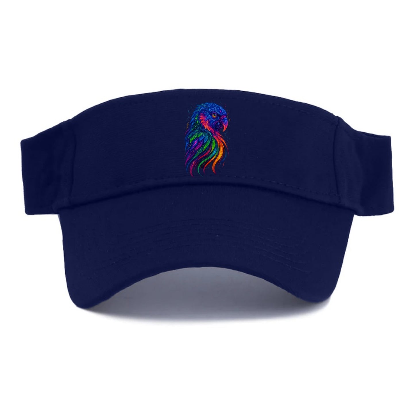 Vibrant parrot with feathers flowing into tropical rainbow streams, every color of the - Visor - Navy