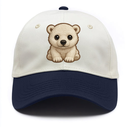 Baby Polar Bear Cub - white fluffy, black nose, dark curious eyes, front-facing, - Two Tone Cap
