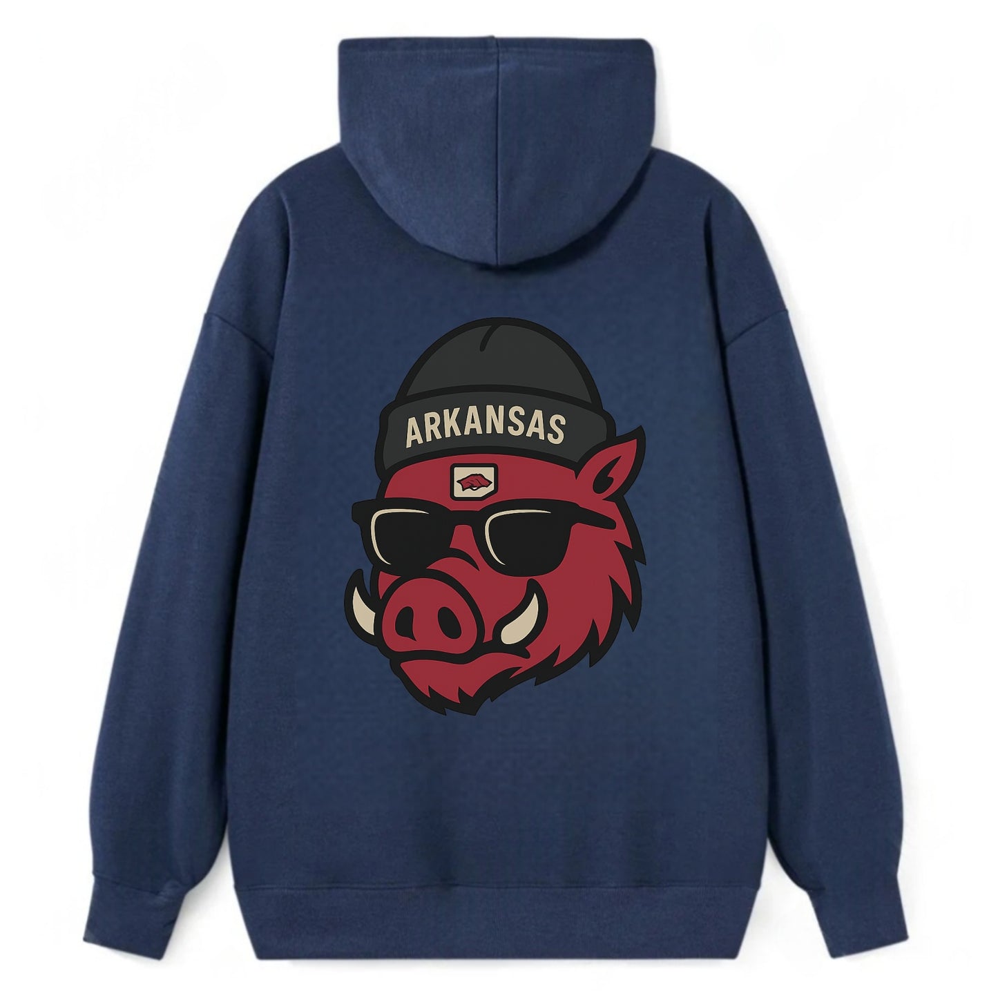 Fayetteville Razorback wearing Arkansas beanie with hog patch - Classic Pullover Hoodie - Navy