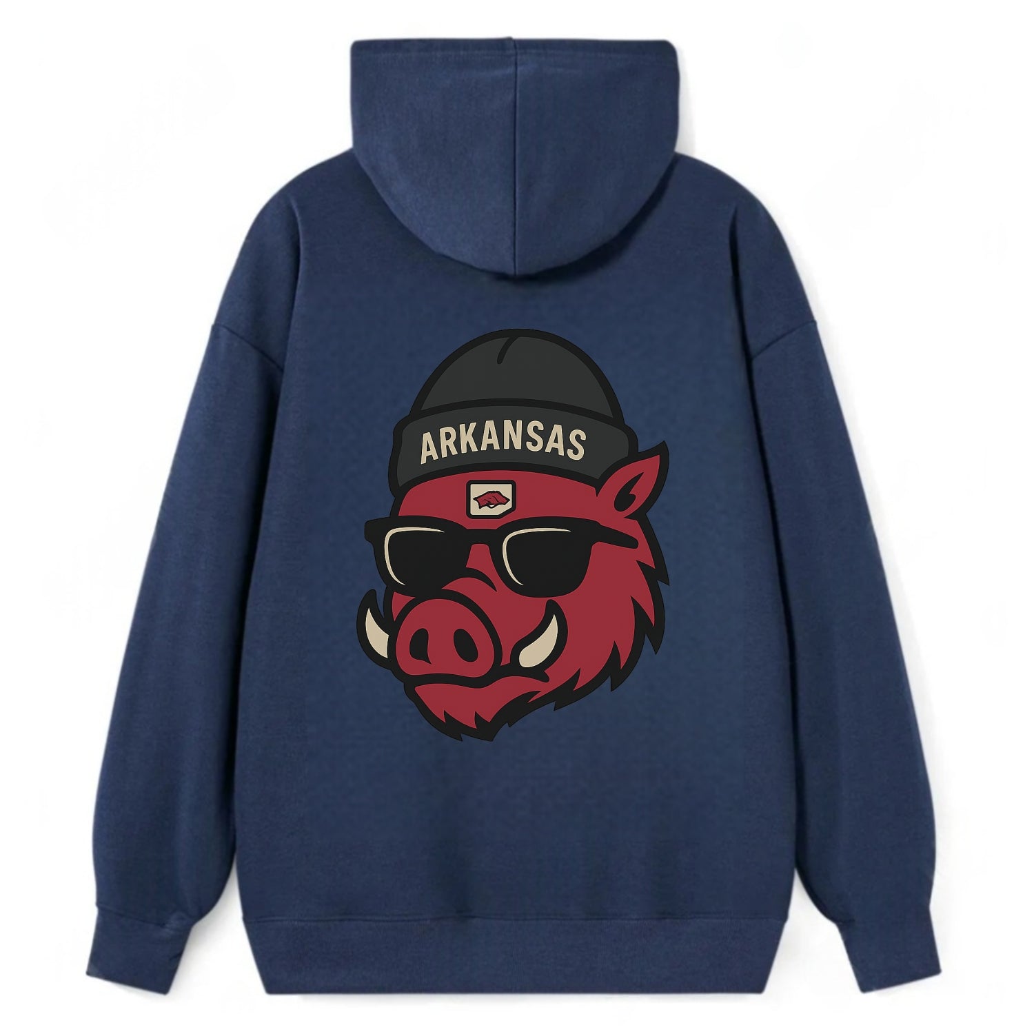 Fayetteville Razorback wearing Arkansas beanie with hog patch - Classic Pullover Hoodie - Navy