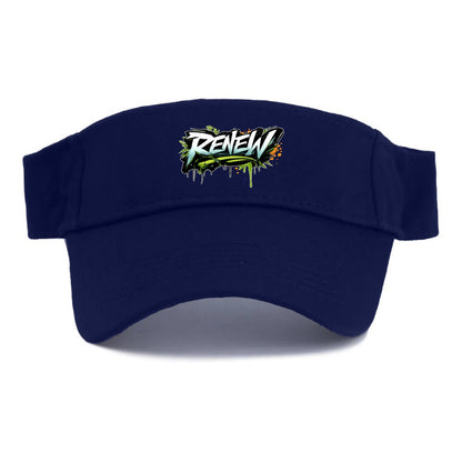 Bold typography design - "RENEW" - starting fresh, regenerating - Visor - Navy