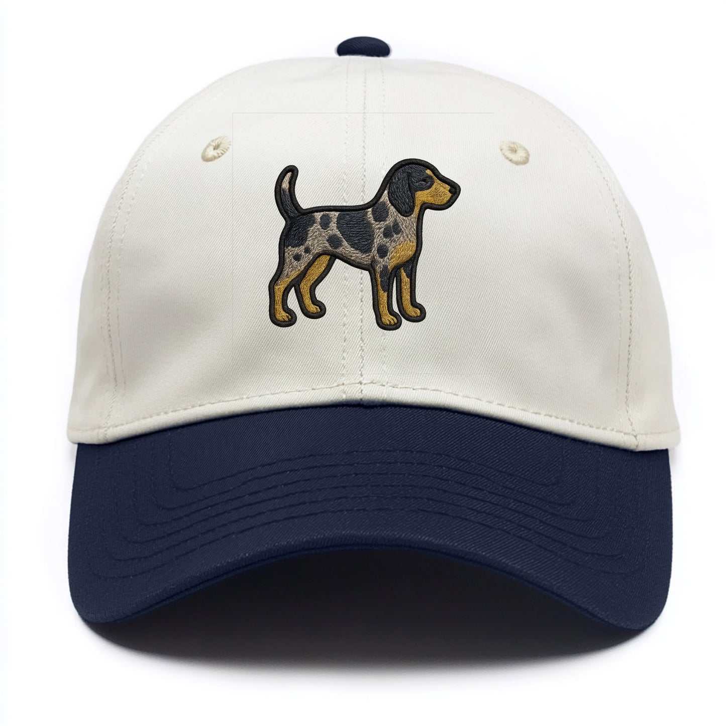 Bluetick Coonhound - Trendy spotted hound logo with prominent black border - Two Tone Cap - Navy