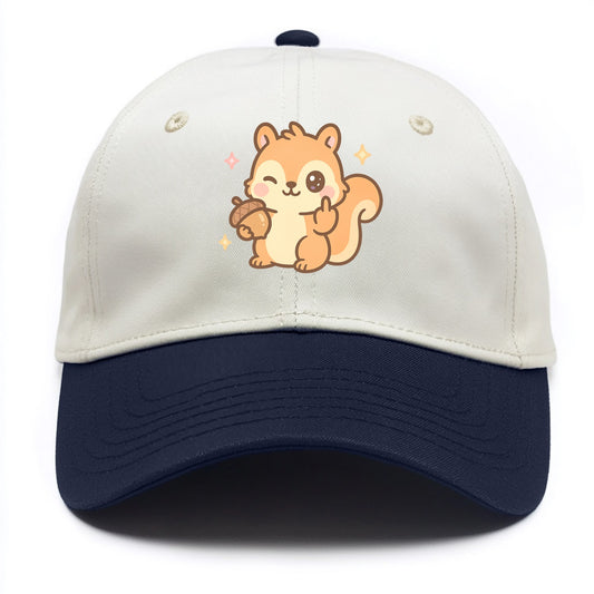 sweet squirrel holding acorn in one paw, flipping off with the other - Two Tone Cap - Navy