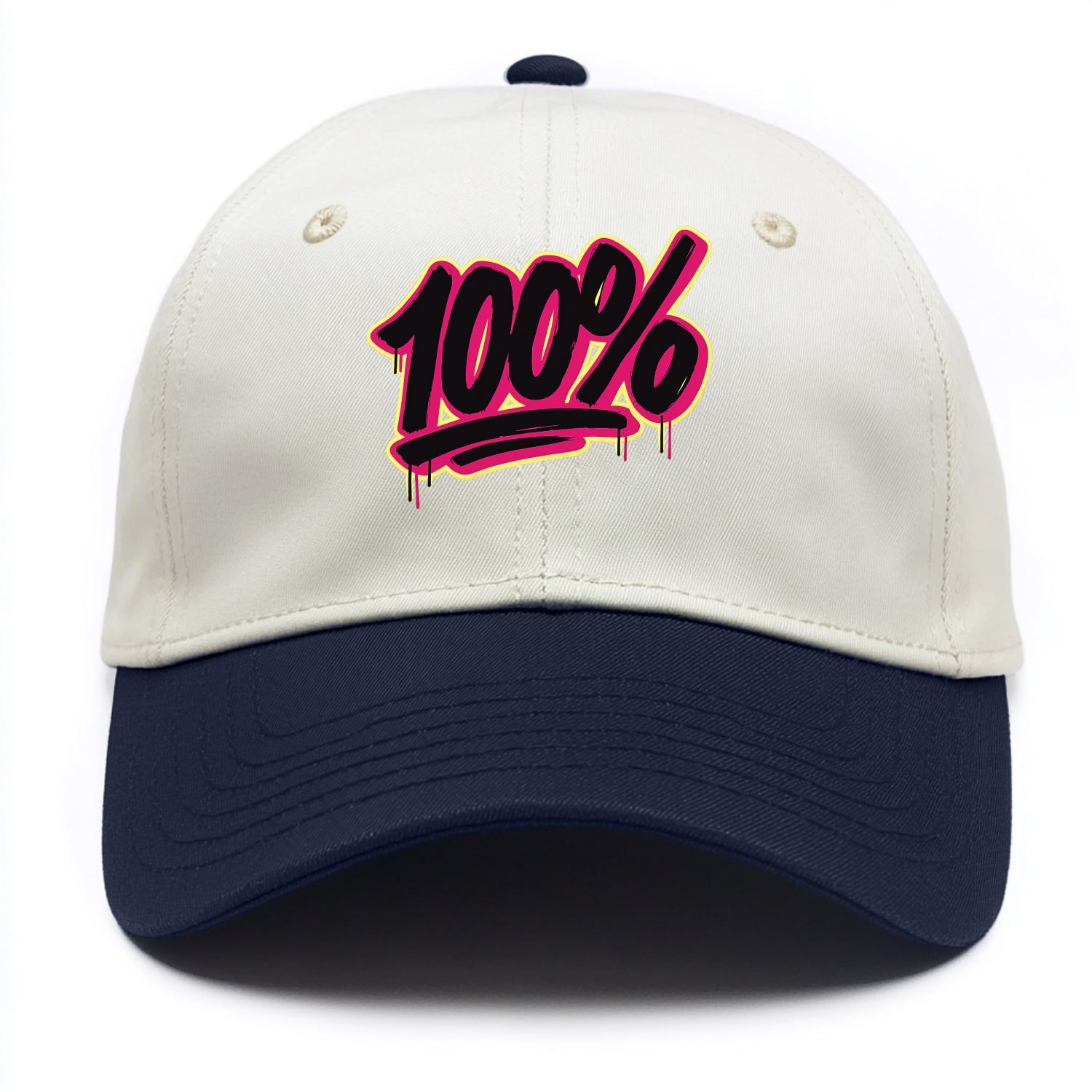 Bold typography design - "100%" - all in, fully committed - Two Tone Cap - Navy
