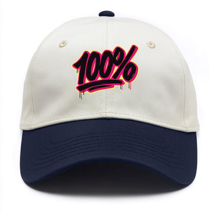 Bold typography design - "100%" - all in, fully committed - Two Tone Cap - Navy