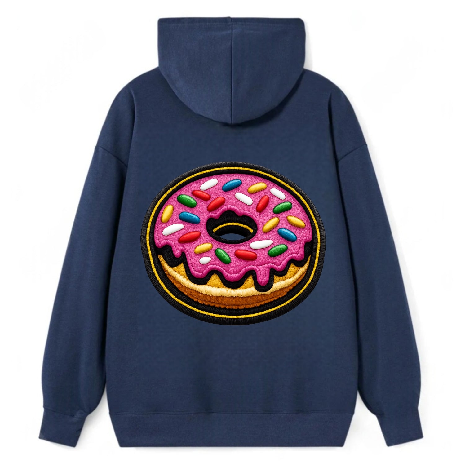 DONUT SPRINKLES - glazed donut with sprinkles in pink and rainbow , sweet - Classic Pullover Hoodie - Navy