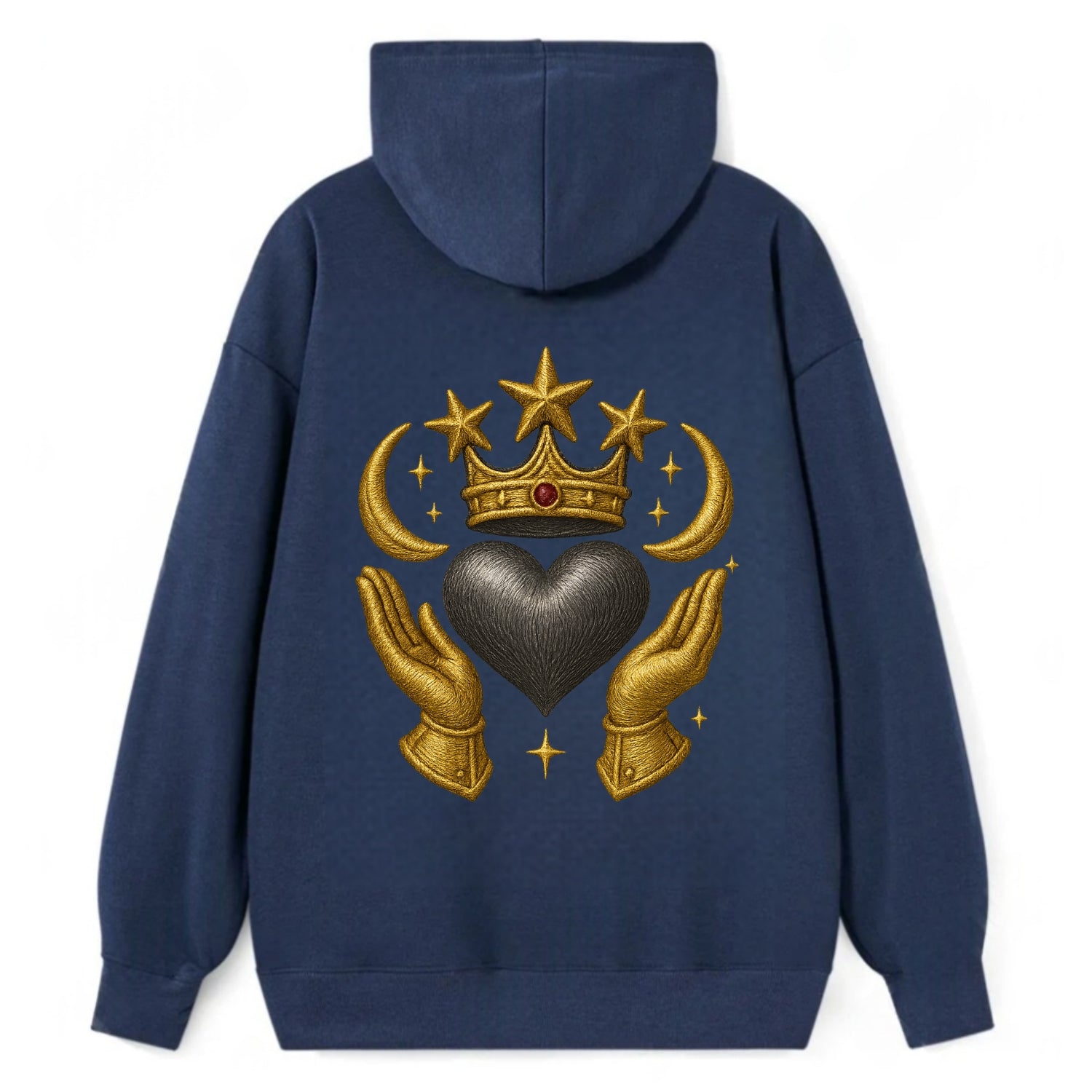 Sun goddess crown radiating golden rays over a midnight heart with - Classic Pullover Hoodie - Navy