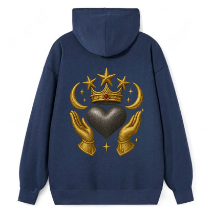 Sun goddess crown radiating golden rays over a midnight heart with - Classic Pullover Hoodie - Navy