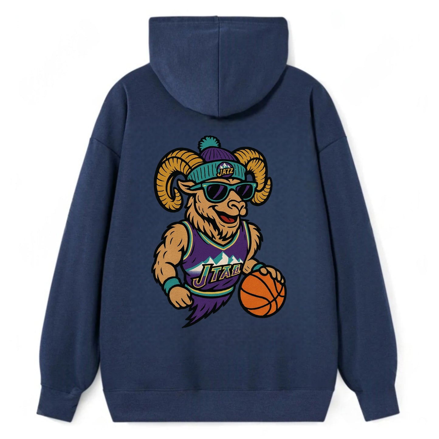 Utah Bighorn wearing Jazz beanie with mountain melody patch and wayfarer - Classic Pullover Hoodie - Navy