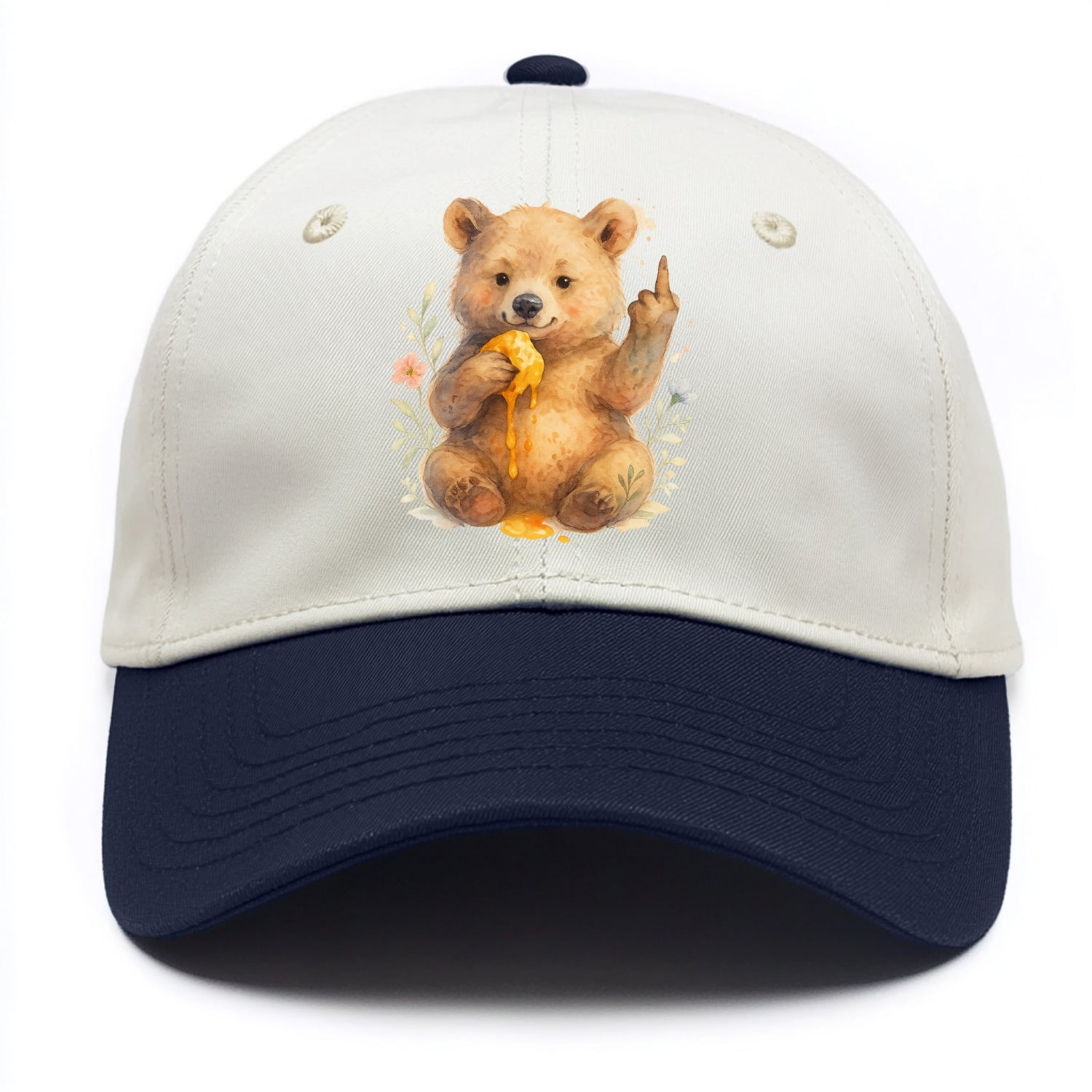 chubby bear cub eating dripping honey, sticky paw up with middle finger - Two Tone Cap - Navy