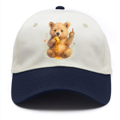 chubby bear cub eating dripping honey, sticky paw up with middle finger - Two Tone Cap - Navy