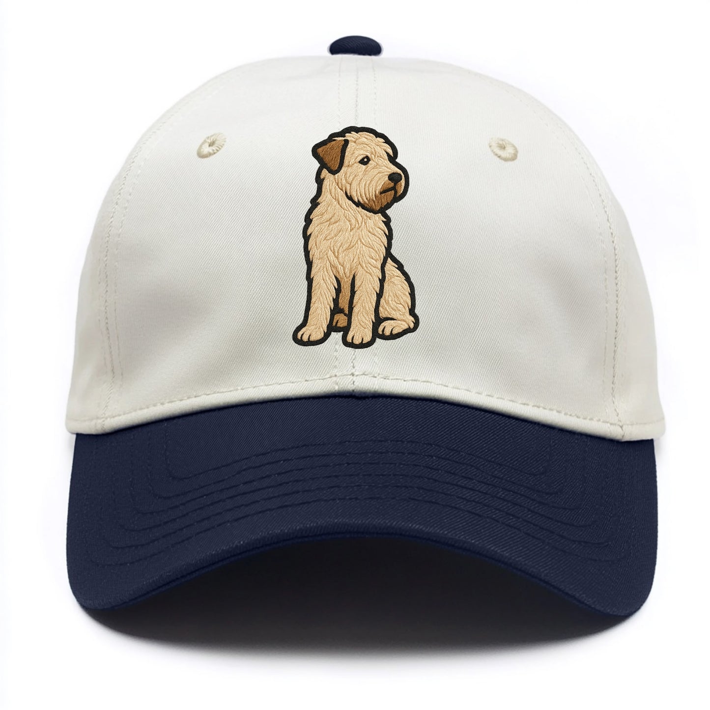 Soft Coated Wheaten Terrier - Light tan flowing coat embroidered pose - Two Tone Cap - Navy