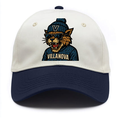 Villanova Wildcat wearing Villanova beanie with V patch - Two Tone Cap - Navy