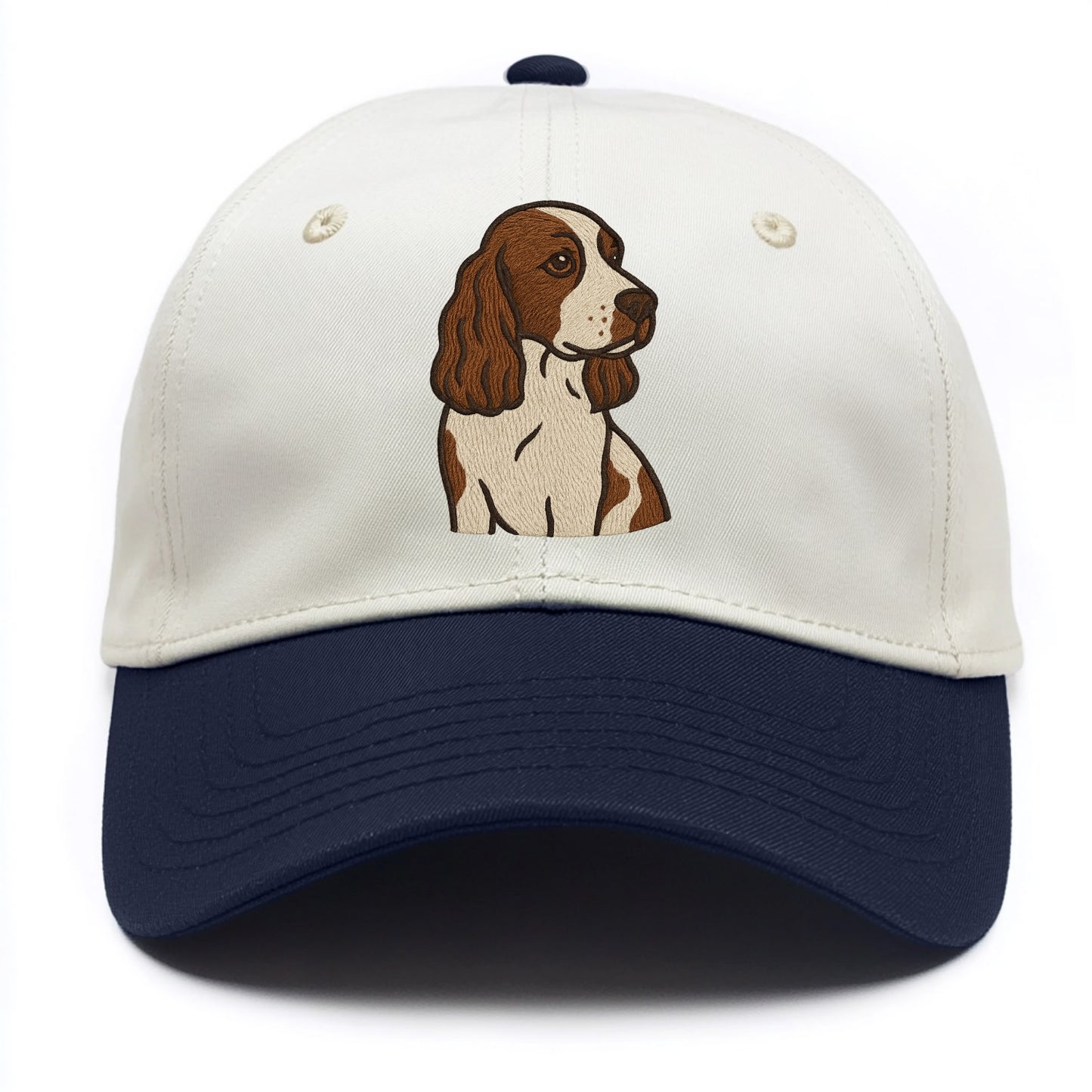 English Cocker Spaniel - Liver and white embroidered design - Two Tone Cap - Navy