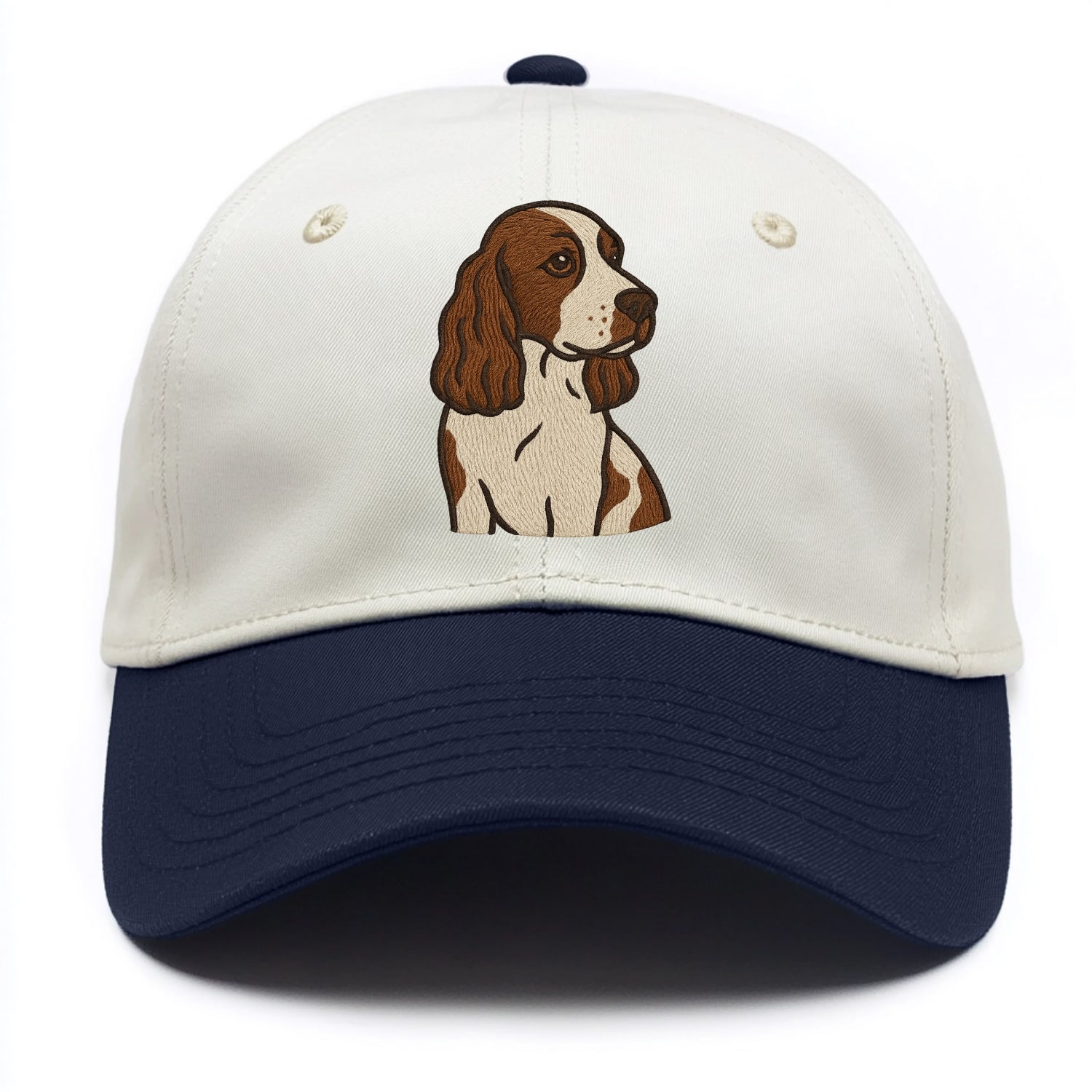 English Cocker Spaniel - Liver and white embroidered design - Two Tone Cap - Navy