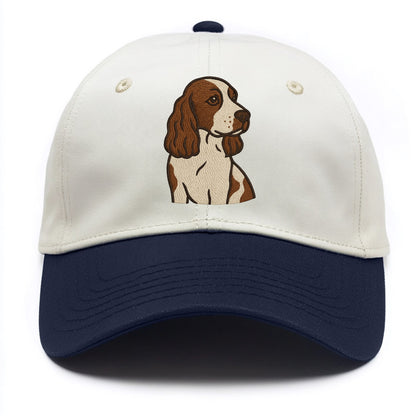 English Cocker Spaniel - Liver and white embroidered design - Two Tone Cap - Navy
