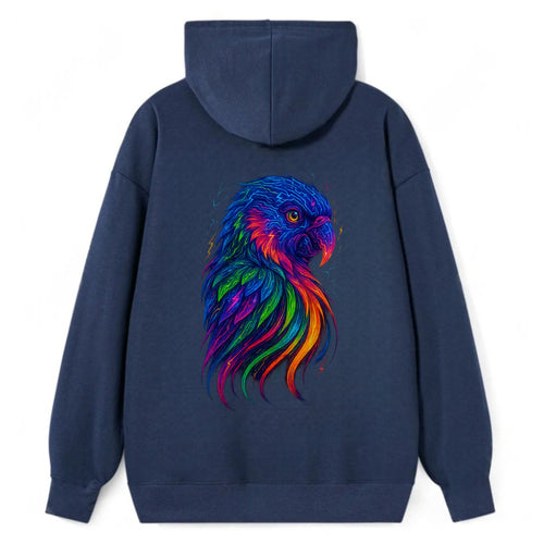 Vibrant parrot with feathers flowing into tropical rainbow streams, every - Classic Pullover Hoodie