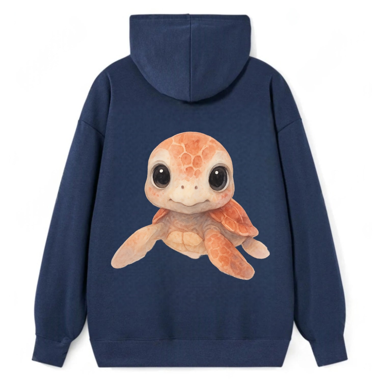 Baby Loggerhead Turtle - reddish-brown shell, big round dark eyes, chunky - Classic Pullover Hoodie - Navy
