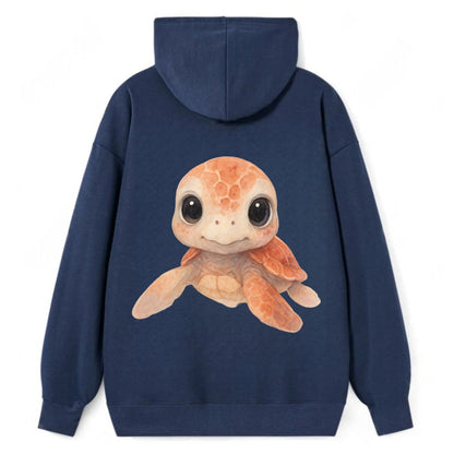 Baby Loggerhead Turtle - reddish-brown shell, big round dark eyes, chunky - Classic Pullover Hoodie - Navy