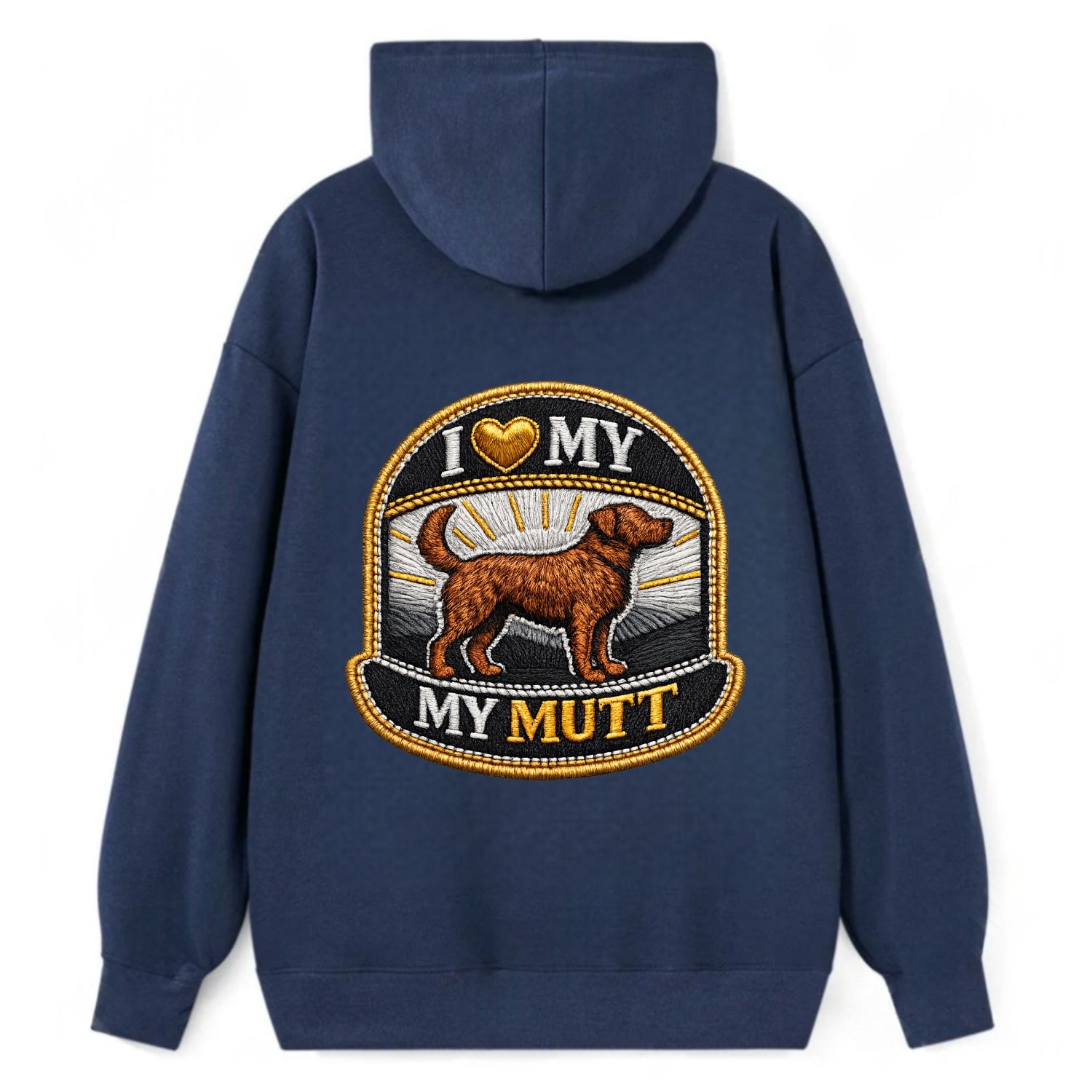 I LOVE MY MUTT - mixed breed silhouette in brown , rescue pride - Classic Pullover Hoodie - Navy