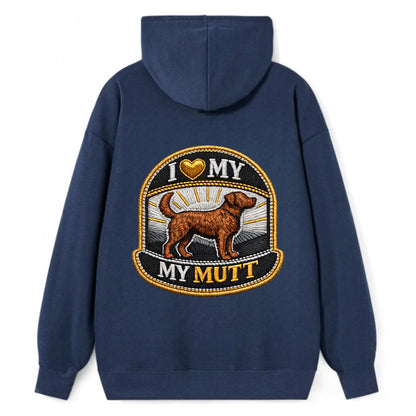I LOVE MY MUTT - mixed breed silhouette in brown , rescue pride - Classic Pullover Hoodie - Navy