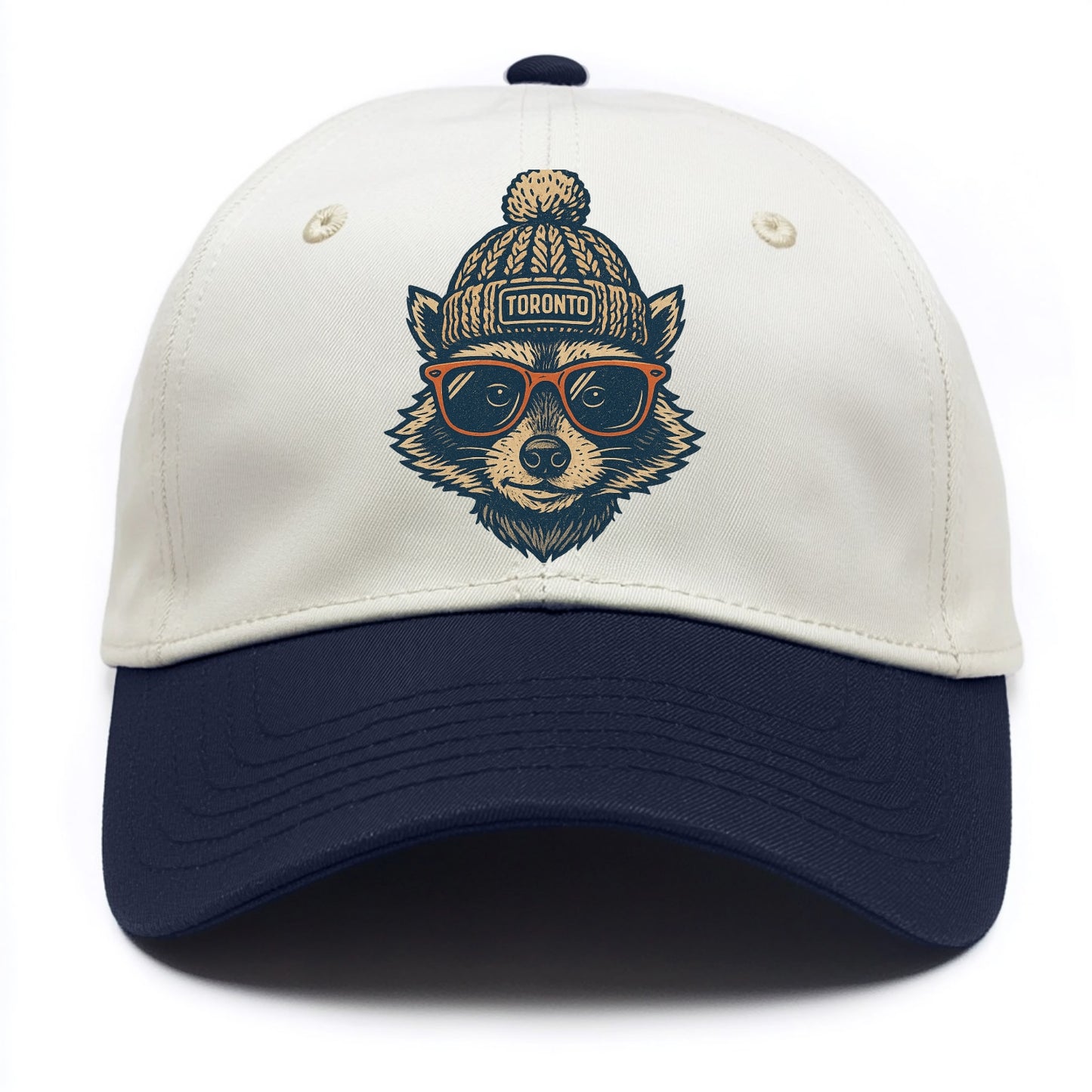 Toronto Raccoon wearing Toronto beanie w - Two Tone Cap - Navy