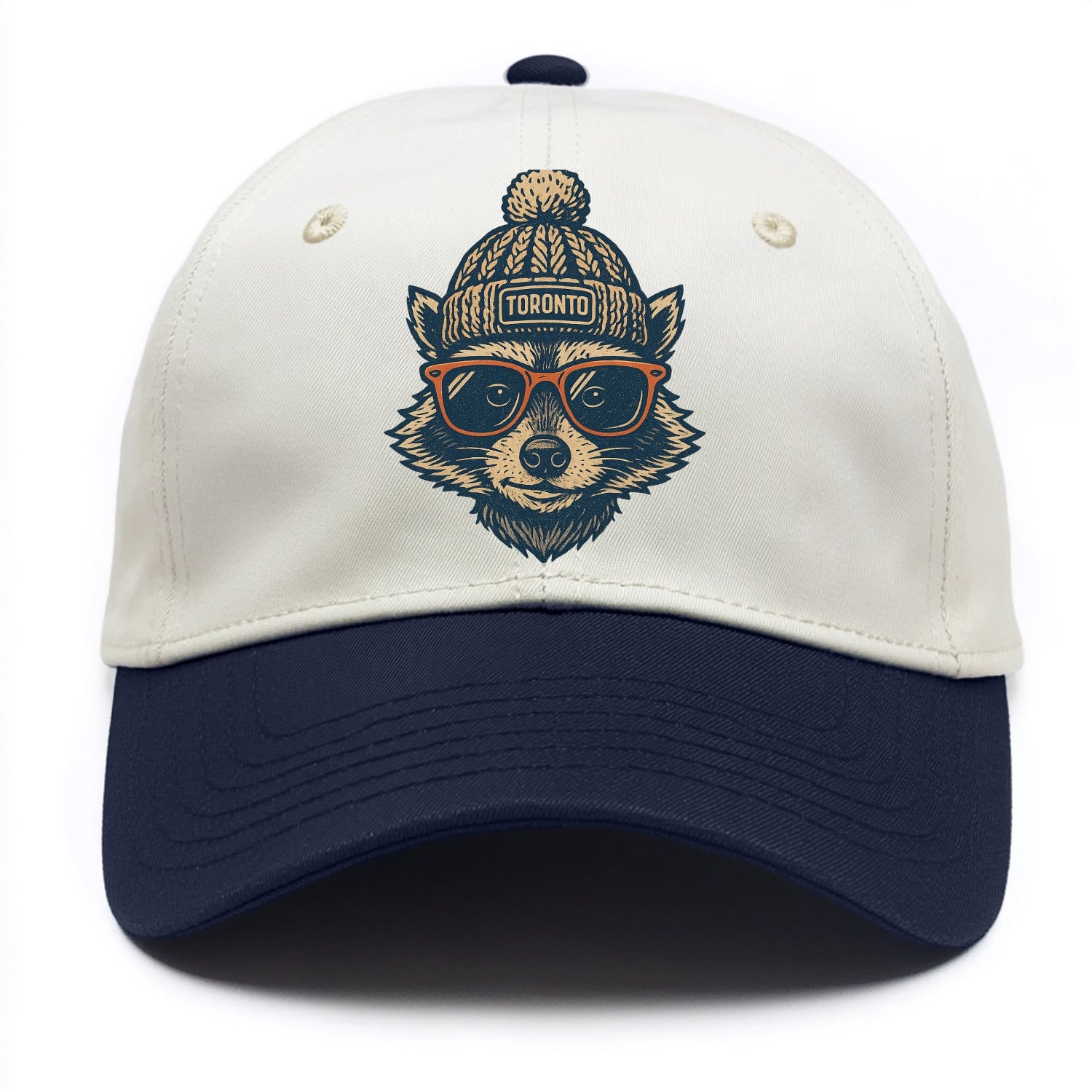 Toronto Raccoon wearing Toronto beanie w - Two Tone Cap - Navy