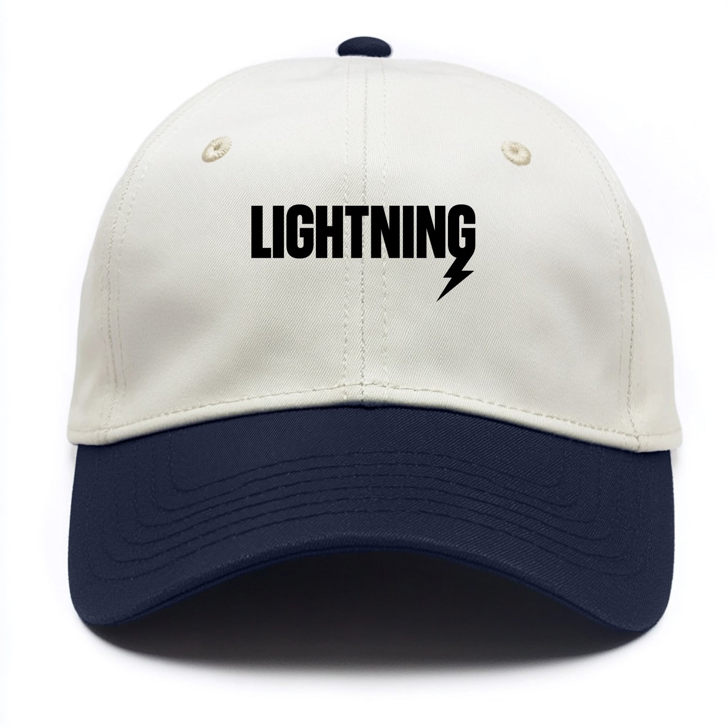 Bold typography design - "LIGHTNING" - fast, electric, striking - Two Tone Cap - Navy