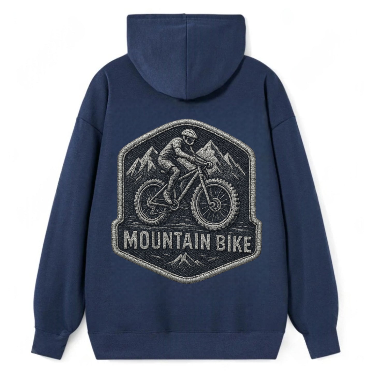Mountain bike with rugged tires - cyclist badge - Classic Pullover Hoodie - Navy