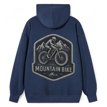 Mountain bike with rugged tires - cyclist badge - Classic Pullover Hoodie - Navy