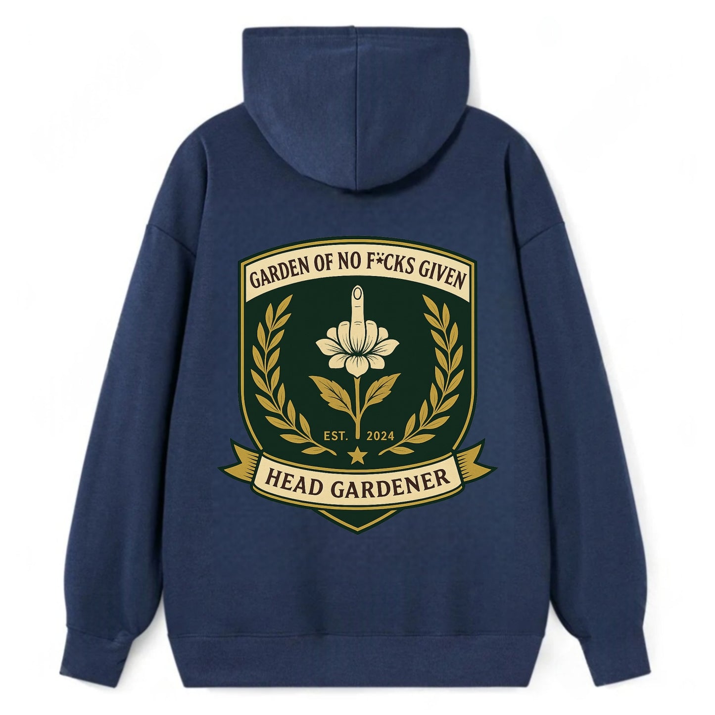 Shield with middle finger flower - "Garden of No F*cks Given - Head - Classic Pullover Hoodie - Navy
