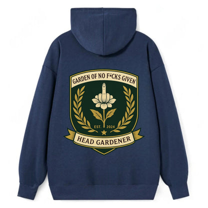 Shield with middle finger flower - "Garden of No F*cks Given - Head - Classic Pullover Hoodie - Navy