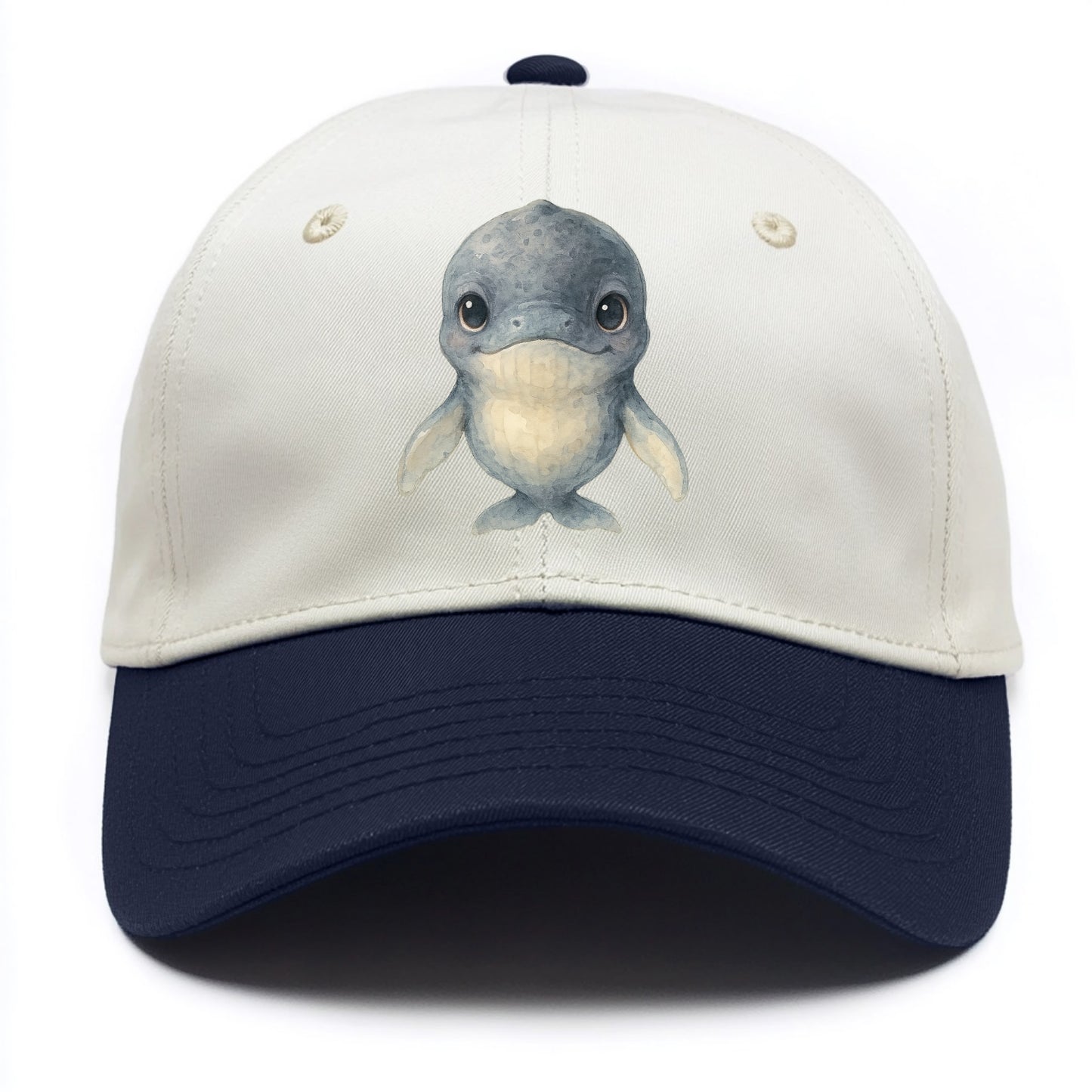 Baby Humpback Whale - dark gray with white flippers, large gentle eyes, - Two Tone Cap - Navy