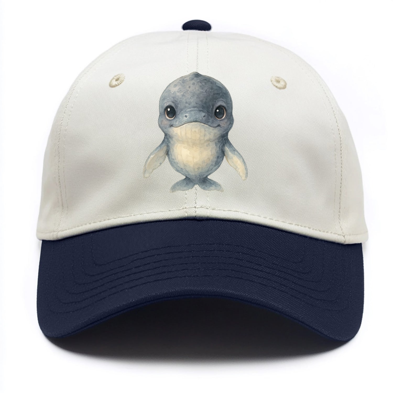 Baby Humpback Whale - dark gray with white flippers, large gentle eyes, - Two Tone Cap - Navy