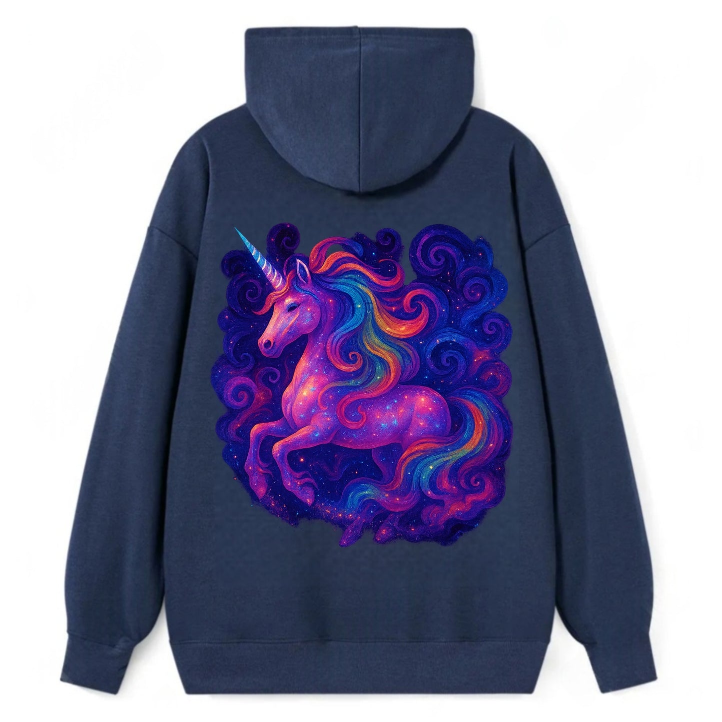 Magical unicorn with flowing rainbow gradient mane, iridescent horn with - Classic Pullover Hoodie - Navy