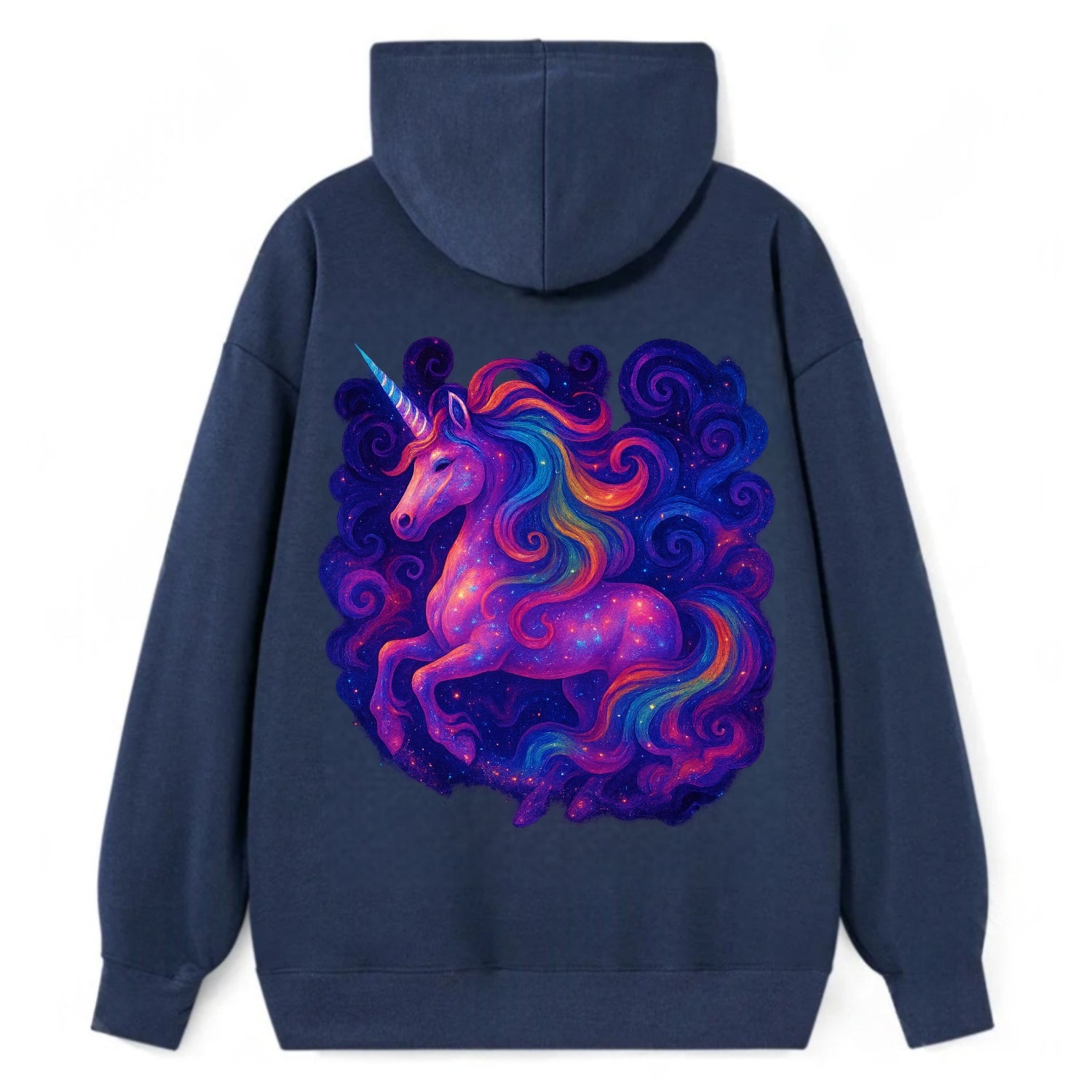 Magical unicorn with flowing rainbow gradient mane, iridescent horn with - Classic Pullover Hoodie - Navy