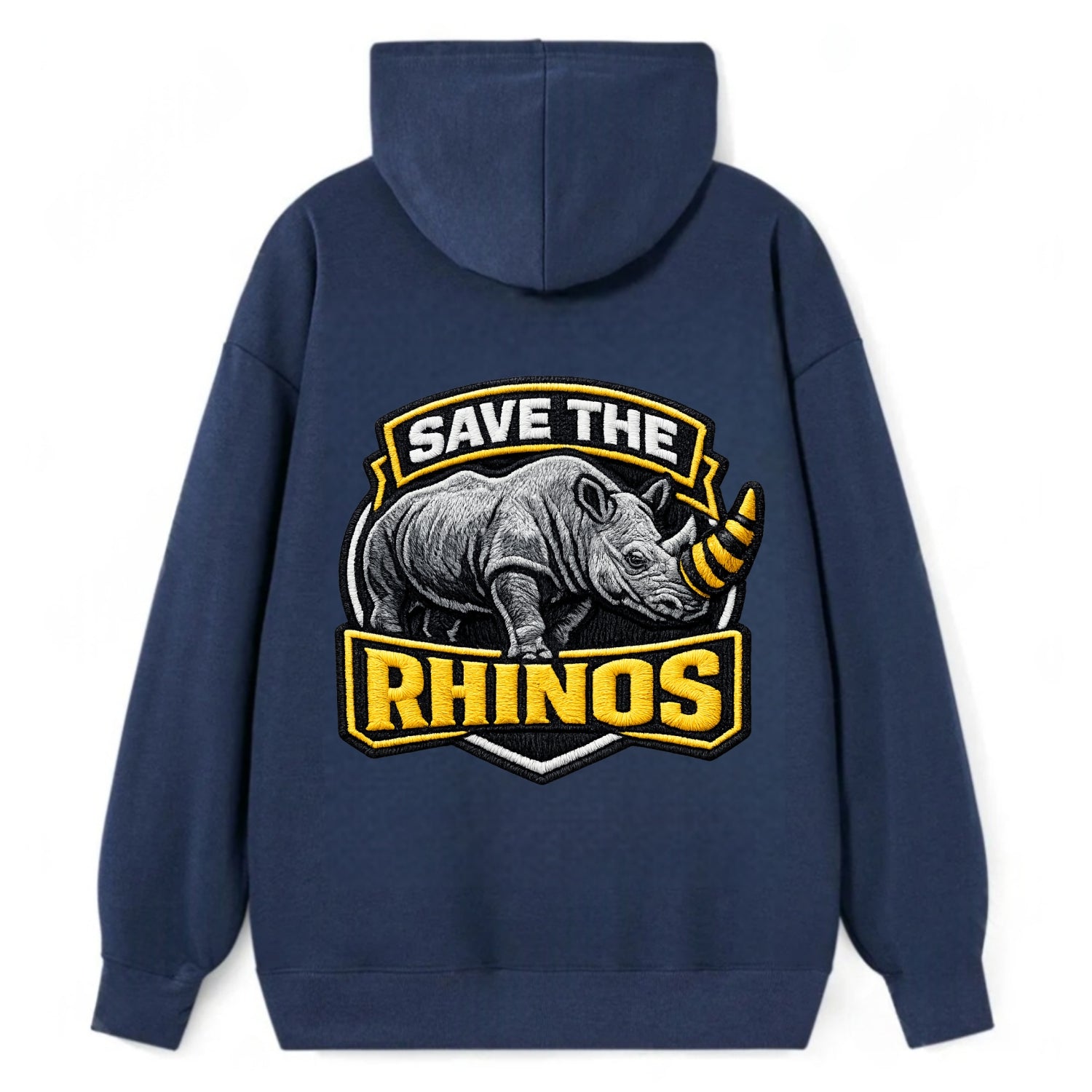 SAVE THE RHINOS - rhino silhouette in gray , horn protection - Classic Pullover Hoodie - Navy